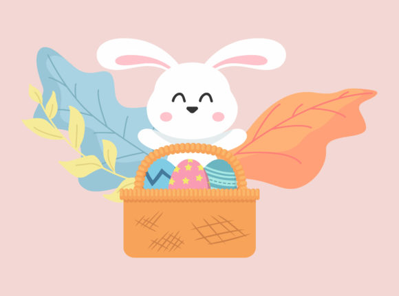 Easter Eggs Blue Bunny Basket Floral