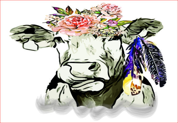 Heifer Floral with Feathers: A Versatile Digital Clipart for Creative Projects
